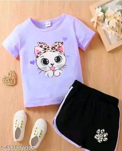 "RADHI' kids half sleeve top & shorts set | HALF sleeve solid colour joggers set | girls cotton clothing set.