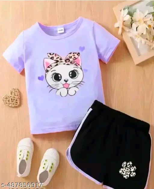 "RADHI' kids half sleeve top & shorts set | HALF sleeve solid colour joggers set | girls cotton clothing set.