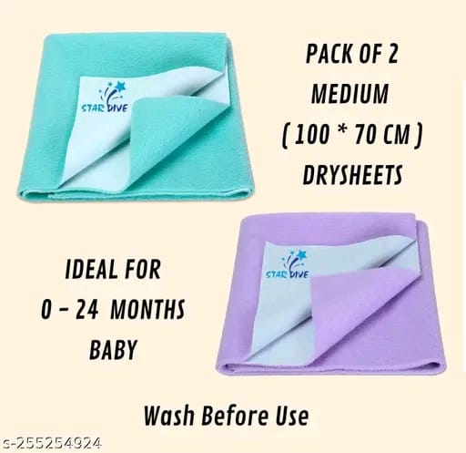 STAR DIVE Waterproof Drysheet, Baby bed Protector, Urine Sheet, Diaper free Sleeping Mat, Play Mat, Massage Mat, Menstrual flow Mat, washable, Reusable, Breathable, Skin Friendly, Heat Free, small size 100X70 cm (pack of 2)