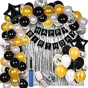 Happy Birthday Decoration For Husband - Huge Combo Set | Happy Birthday Banner | With Gold Foil Curtain and Metallic Balloons | With Balloon Pump and Glue Dot | Birthday Decoration Kit