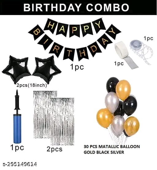Happy Birthday Decoration For Husband - Huge Combo Set | Happy Birthday Banner | With Gold Foil Curtain and Metallic Balloons | With Balloon Pump and Glue Dot | Birthday Decoration Kit