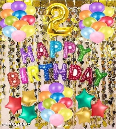 HAPPY BIRTHDAY MULTI FOIL + 2 CURTIAN HART GOLD FOIL +6 STAR RED GOLD & GREEN + NO 2 FOIL + MULTI BALLOON 30