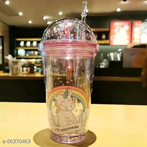 Unicorn Transparent Sipper/Water Bottle/Mason Jar/Tumbler with Straw for Kids Plastic Tumbler (380 ml)