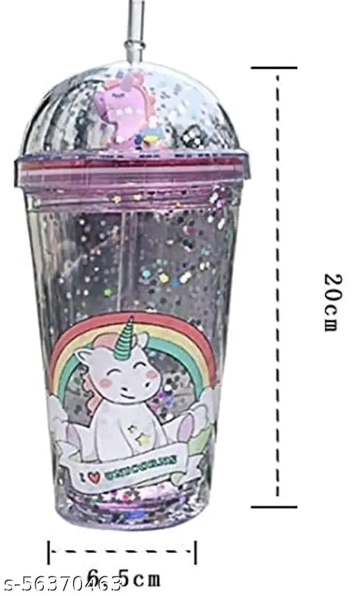 Unicorn Transparent Sipper/Water Bottle/Mason Jar/Tumbler with Straw for Kids Plastic Tumbler (380 ml)
