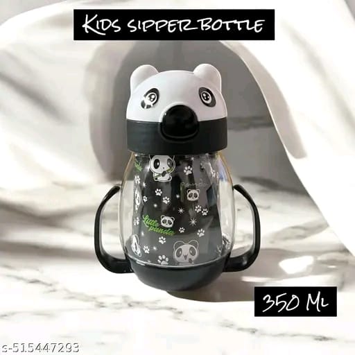Panda Sipper Water Bottle With Straw Milk Sipper For Kids Accessories For Girls And Boys (Black And White) - Plastic
