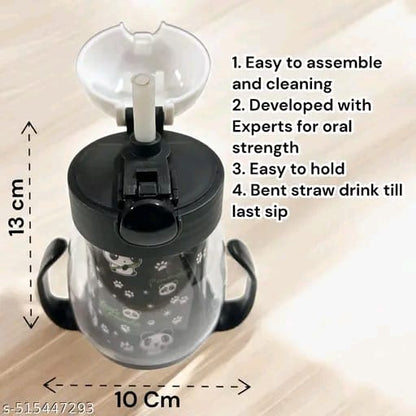 Panda Sipper Water Bottle With Straw Milk Sipper For Kids Accessories For Girls And Boys (Black And White) - Plastic