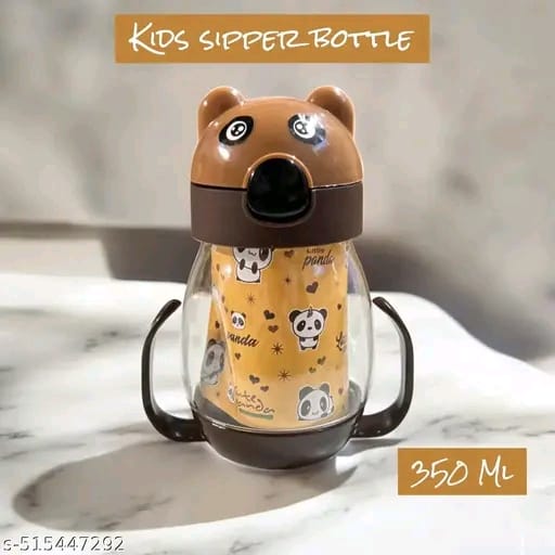Panda Sipper Water Bottle With Straw Milk Sipper For Kids Accessories For Girls And Boys (Black And White) - Plastic