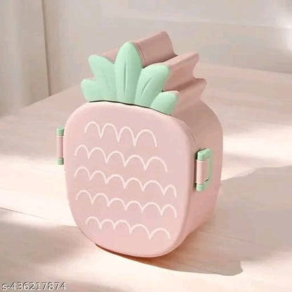DNkitch Pineapple Lunch Box with 3 Compartment Stylish lid 1 Spoon Perfect for School Kids, College