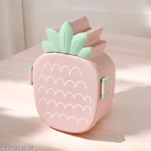 DNkitch Pineapple Lunch Box with 3 Compartment Stylish lid 1 Spoon Perfect for School Kids, College
