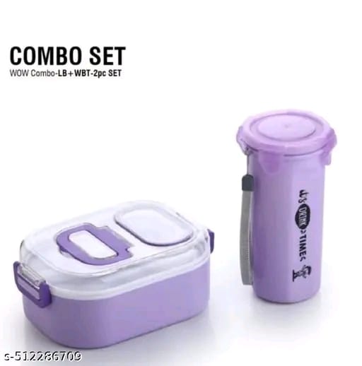 Fampoux Wow combo 800 ml capacity Lunch box with 400 ml capacity bottle for kids, Airtight Tiffin box, leakproof 3 containers Lunch box , 400 ml bottle pack with lunchbox (Purple color)