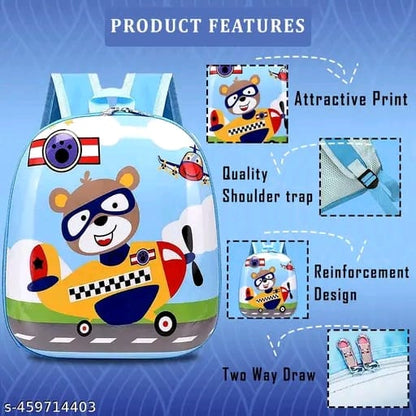 We Clever Play School Kindergarten Kids School Bag, Cool Cartoon Design Kids Bag for Boys Girls, Baby Bag for 2-4 Years Kids (Teddy Plane)