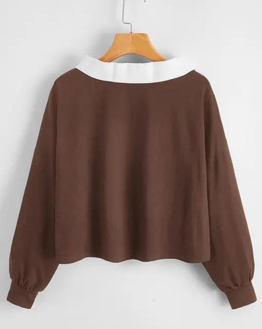 Korean Style T-shirt With Collar Style Cotton Blend Crop Top Comfy Trendy Women Tops & Tunics | Half Sleeves T-Shirt for Women & Girl's