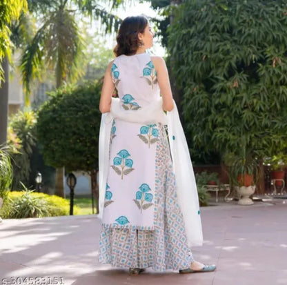 Designer Sharara Kurti Set with Embroided Dupatta For Women's