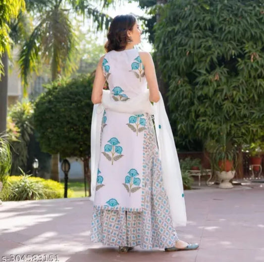 Designer Sharara Kurti Set with Embroided Dupatta For Women's