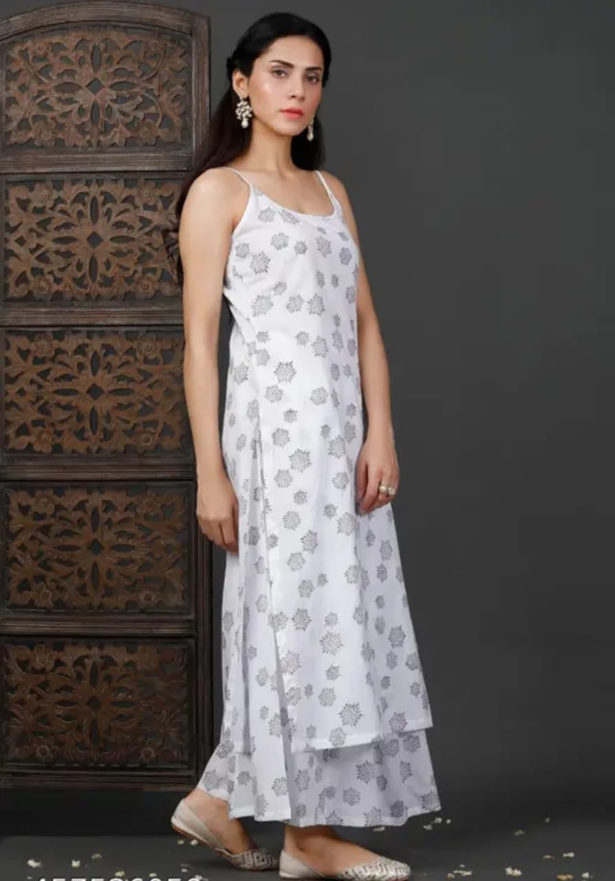 Navyanshi Women Strip Shoulder Kurta, Palazzo & Dupatta Set