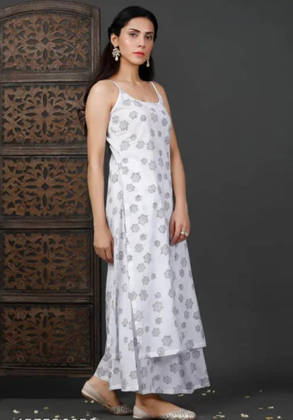 Navyanshi Women Strip Shoulder Kurta, Palazzo & Dupatta Set