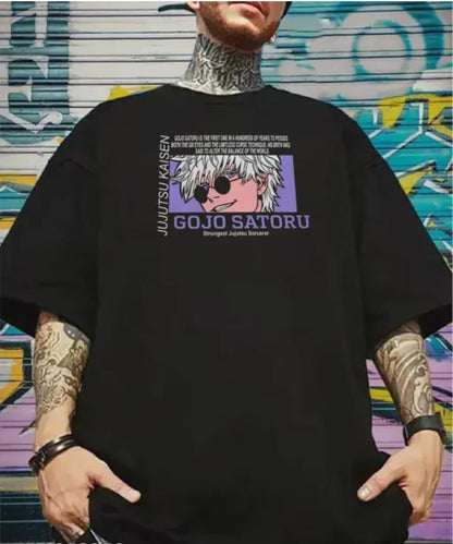GARMIN Men's Black Cotton Oversized Round Neck T-Shirt - Kakashi Hatake Anime Design