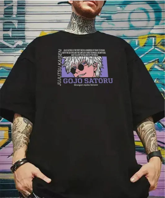 GARMIN Men's Black Cotton Oversized Round Neck T-Shirt - Kakashi Hatake Anime Design