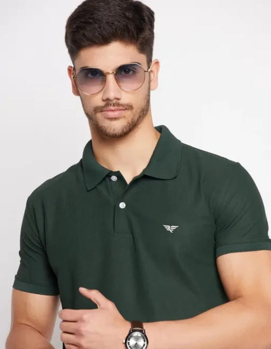 RISS Men's Cotton Half Sleeves Solid Polo T-shirt