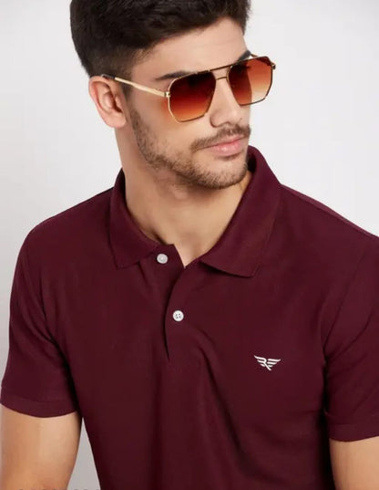RISS Men's Cotton Half Sleeves Solid Polo T-shirt