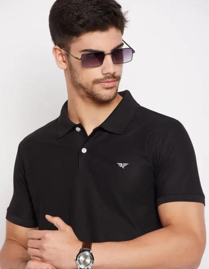 RISS Men's Cotton Half Sleeves Solid Polo T-shirt
