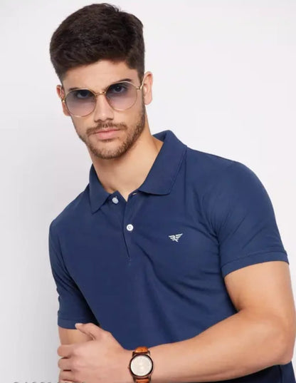 RISS Men's Cotton Half Sleeves Solid Polo T-shirt
