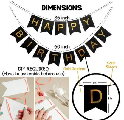Happy Birthday Banner Decoration Kit for Husband Boys Balloons Decorations Items Combo with Cheers Foil Balloon Crown Foil, Age Perfect, Metallic Balloons with Fairy Light