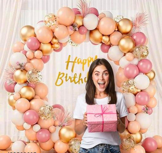 SULAGO Pastel Theme Birthday Decoration items for girls, pastel balloons for decoration, Peach, Gold, Pink and white balloons for decoration, balloons for birthday decor - 57 items