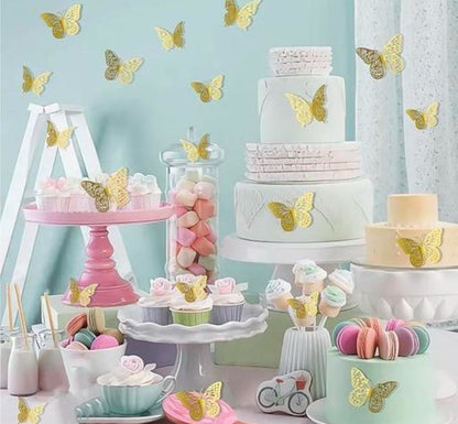 (Pack of 12) 3D Butterfly Decoration/Butterfly Decoration Items for Wall/Butterfly Stickers/Butterfly Decoration Birthday - Gold