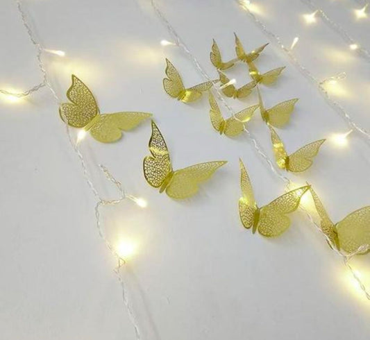(Pack of 12) 3D Butterfly Decoration/Butterfly Decoration Items for Wall/Butterfly Stickers/Butterfly Decoration Birthday - Gold