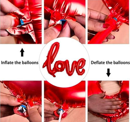 Happy Anniversary Kit For Husband Wife Love With Anniversary Banner, Pump, Metallic Balloons, Love & Heart Foil Balloons