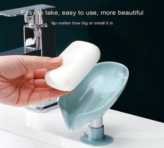 Leaf Shape Soap Holder Stand (Pack of 2) Self Draining for Bathroom Kitchen Wall Mounted Plastic Soap Dish Tray Cady Bathroom Accessories Set No Drilling Multi Color (Leaf-SOAP-Dish-2)