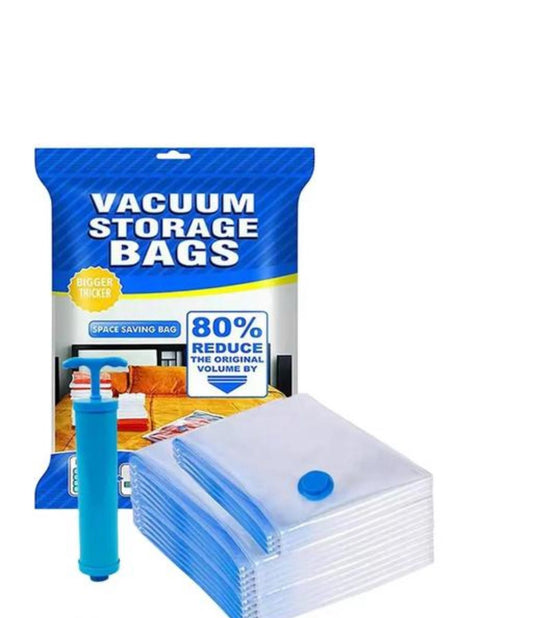 5 Pack Vacuum Bags for Travel with Hand Pump,Airtight,Reusable Space Saver Compression Bags for Packing,Sealer Bags with Ziplock for Blanket (2 Small,2 Medium,1 Large)