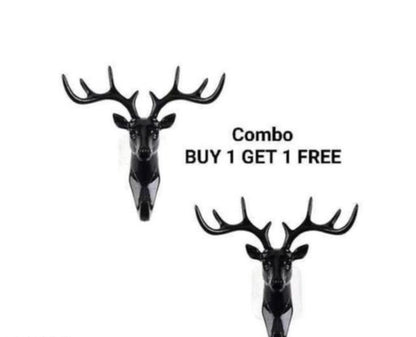 Alluring Keyring Wall Hook Gorgeous Deer Wall Hook Holder Animals Deer Head Hook Self Adhesive Wall Door Hook Multi Decorative Gift For Home Room Decor ( Black,Pack Of 2)