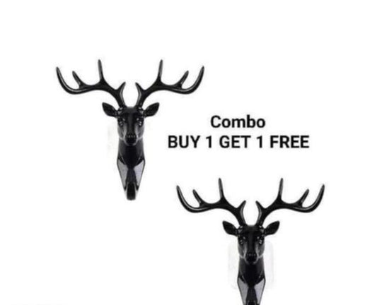 Alluring Keyring Wall Hook Gorgeous Deer Wall Hook Holder Animals Deer Head Hook Self Adhesive Wall Door Hook Multi Decorative Gift For Home Room Decor ( Black,Pack Of 2)