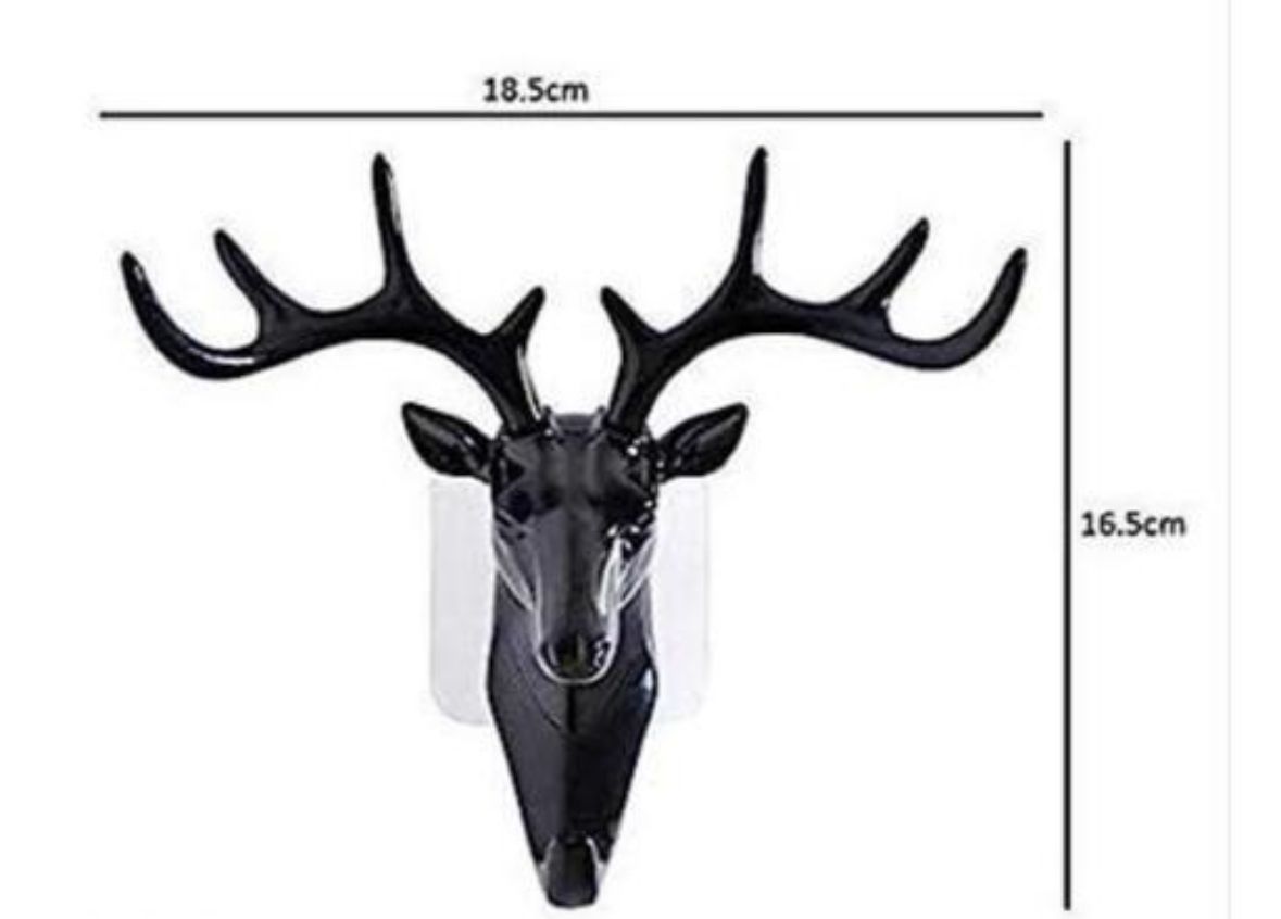 Alluring Keyring Wall Hook Gorgeous Deer Wall Hook Holder Animals Deer Head Hook Self Adhesive Wall Door Hook Multi Decorative Gift For Home Room Decor ( Black,Pack Of 2)