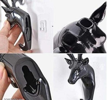 Alluring Keyring Wall Hook Gorgeous Deer Wall Hook Holder Animals Deer Head Hook Self Adhesive Wall Door Hook Multi Decorative Gift For Home Room Decor ( Black,Pack Of 2)