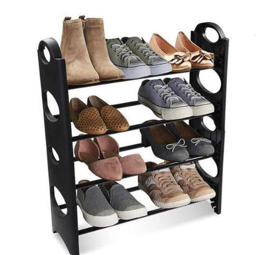Plastic shoe rack 4 tiers black