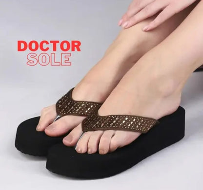 Women's stylish trendy wedges slippers best quality soft comfortable casual partywear n dailywear EVA flipflop with black heels for ladies n girl's (Stone/diamond)