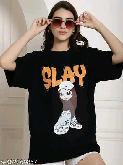 Fabflee Women's Typography Black Tshirts