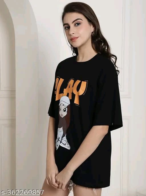 Fabflee Women's Typography Black Tshirts