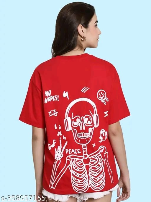 Graphic Printed Cotton Oversize Regular T-Shirt for Women