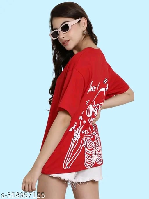 Graphic Printed Cotton Oversize Regular T-Shirt for Women