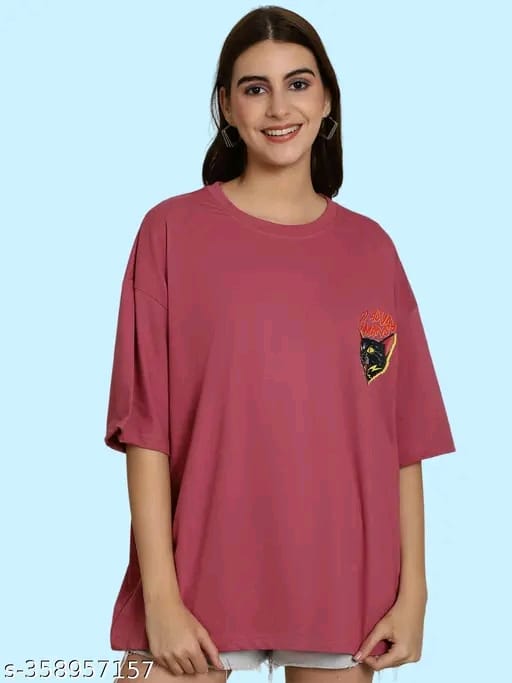 Graphic Printed Cotton Oversize Regular T-Shirt for Women
