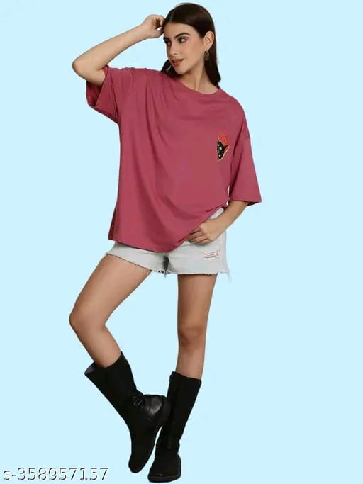 Graphic Printed Cotton Oversize Regular T-Shirt for Women