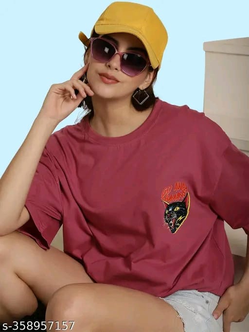 Graphic Printed Cotton Oversize Regular T-Shirt for Women