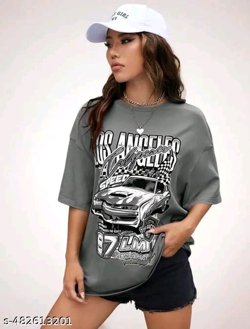 Grey Oversized/Plus size/loose/ T-shirt for Women Half Sleeves Printed T-shirt for Women s Oversized T-shirt Loose Fit Baggy T-shirt for women, Drop Shoulder T-shirt for Women