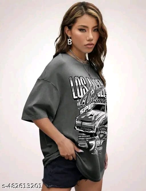 Grey Oversized/Plus size/loose/ T-shirt for Women Half Sleeves Printed T-shirt for Women s Oversized T-shirt Loose Fit Baggy T-shirt for women, Drop Shoulder T-shirt for Women