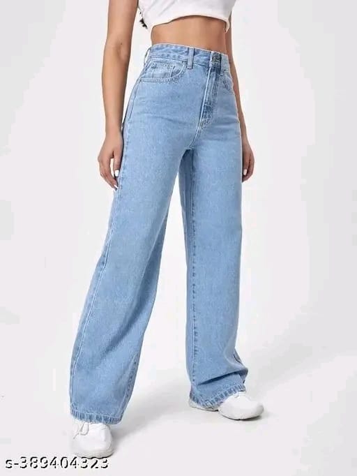 ICE BLUE DENIM WIDE LEG DENIM JEANS