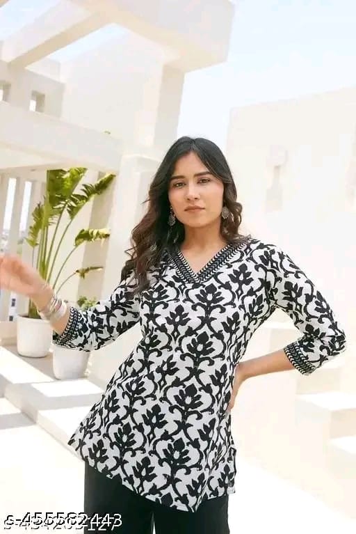 Girls Trending Rayon Printed Short Kurta